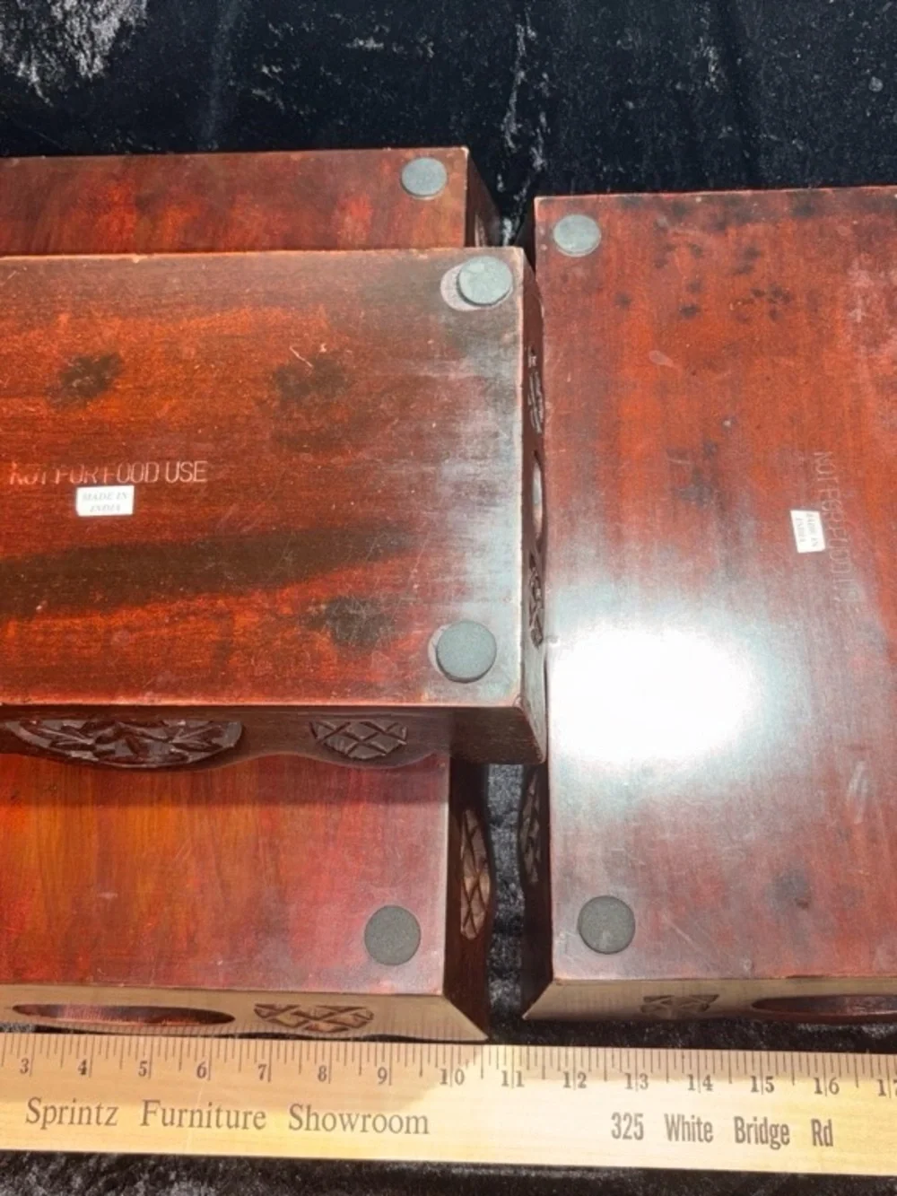 Nesting Serving Trays Deep Mahogany Carved Floral Lattice Set of 3 GUC